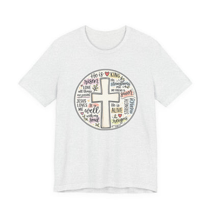 Christian Cross Faith T-Shirt — He Is Risen Inspirational Graphic Tee