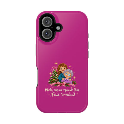 Magenta Christmas Grandma Phone Case — "Abuela, eres un regalo de Dios. ¡Feliz Navidad!" Magnetic Impact-Resistant