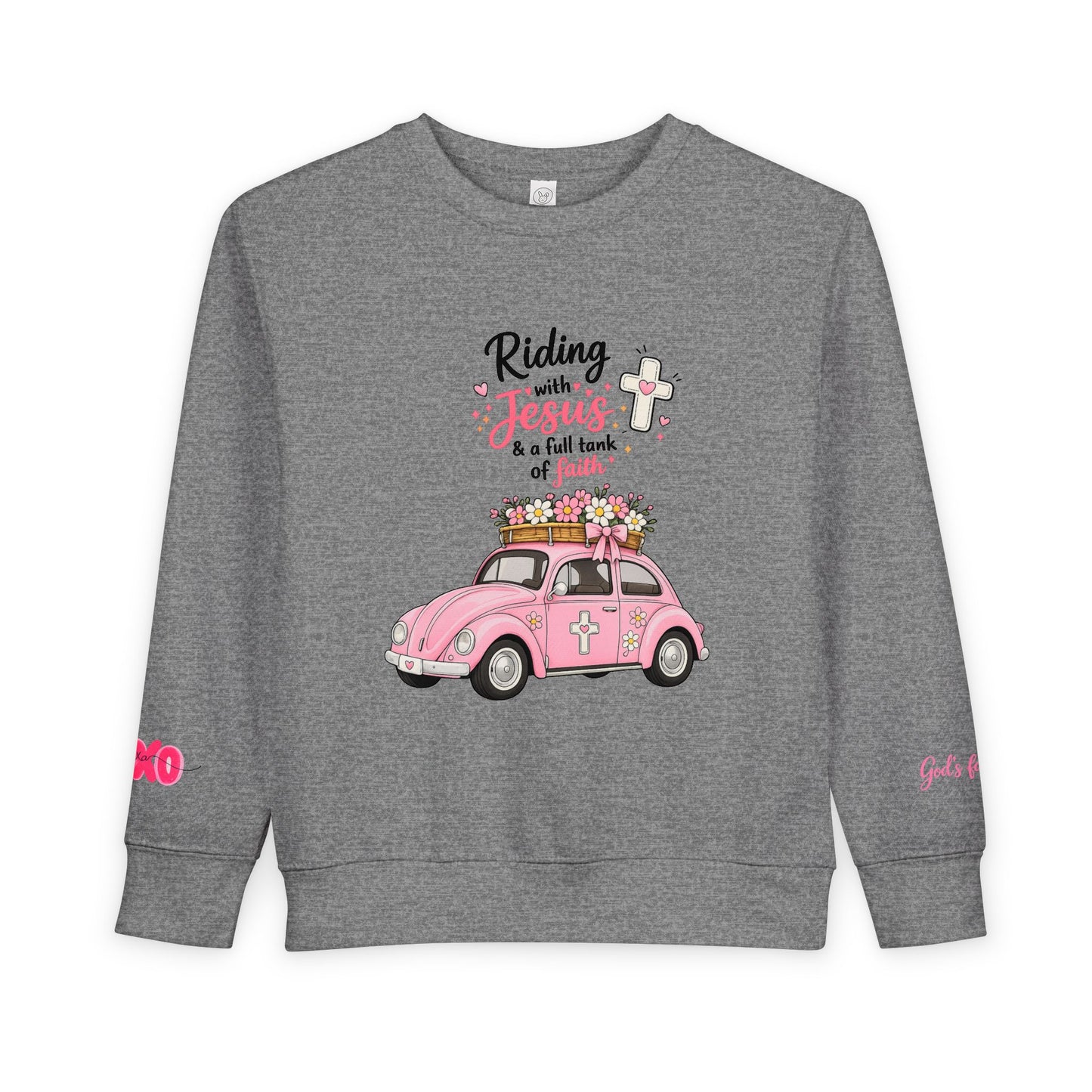 Toddler Sweatshirt - "Riding with Jesus" Pink Beetle Faith Kids Pullover
