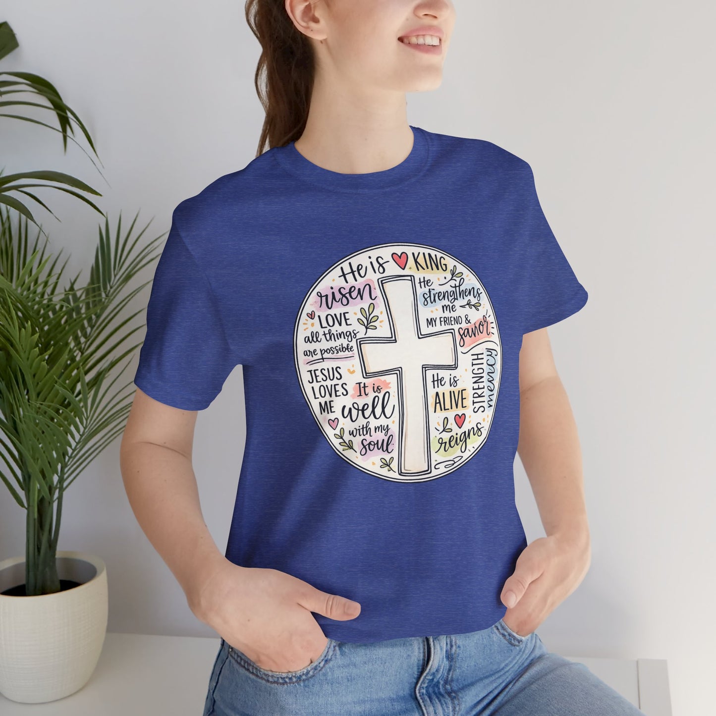 Christian Cross Faith T-Shirt — He Is Risen Inspirational Graphic Tee