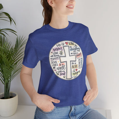 Christian Cross Faith T-Shirt — He Is Risen Inspirational Graphic Tee