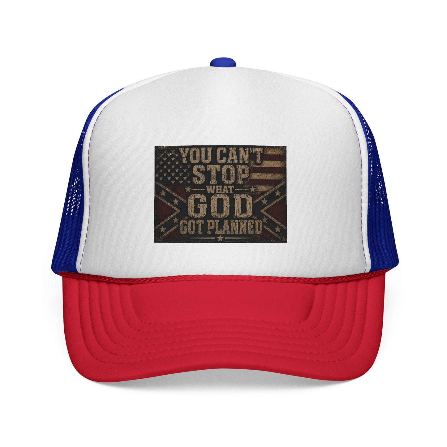 Trucker Hat - "You Can't Stop What God Got Planned" Patriotic Faith Cap