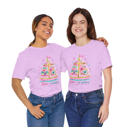 Jesus Is My Captain Floral Sailboat T-Shirt