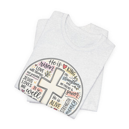 Christian Cross Faith T-Shirt — He Is Risen Inspirational Graphic Tee