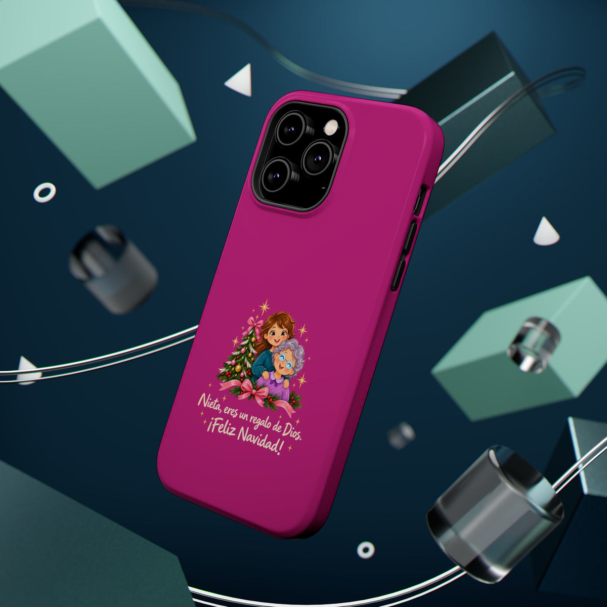 Magenta Christmas Grandma Phone Case — "Abuela, eres un regalo de Dios. ¡Feliz Navidad!" Magnetic Impact-Resistant
