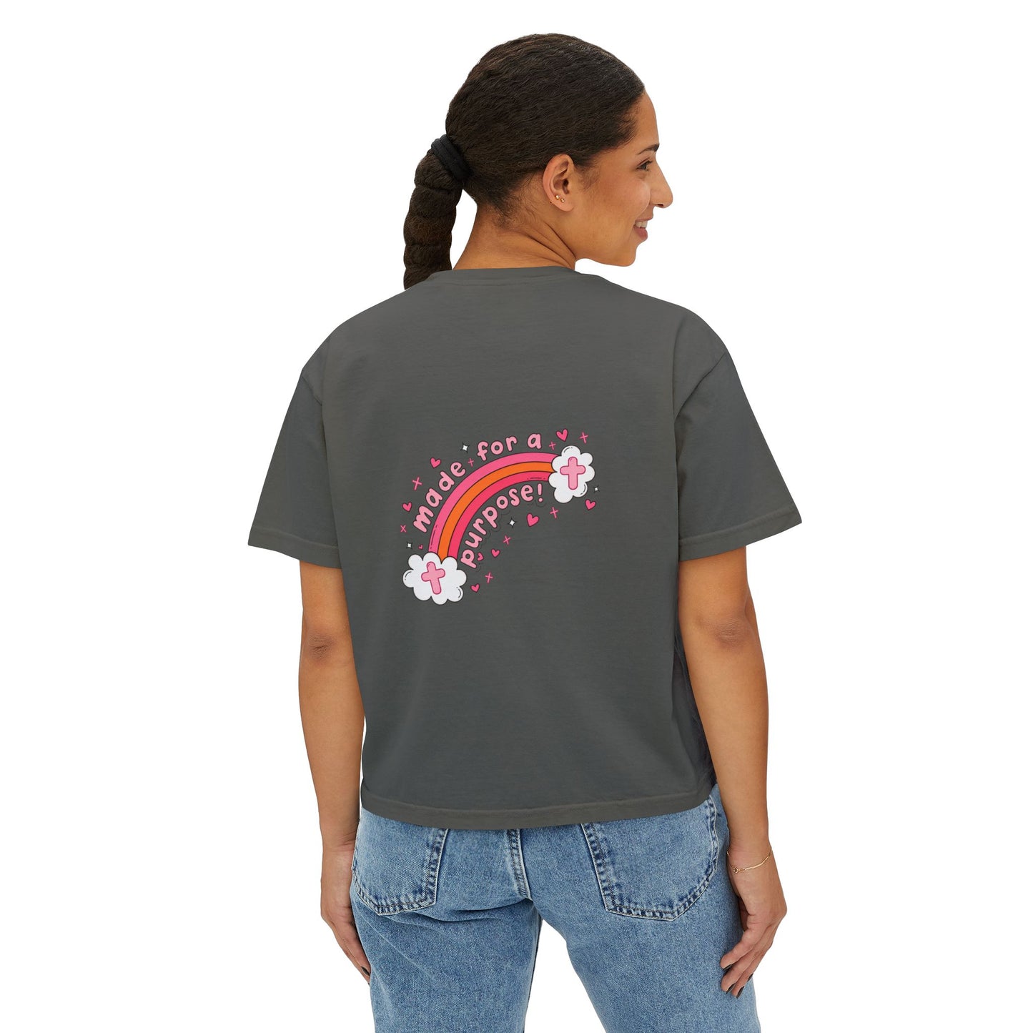 Pray Pray Pray Women's Boxy Tee — Pink Faith Floral Graphic