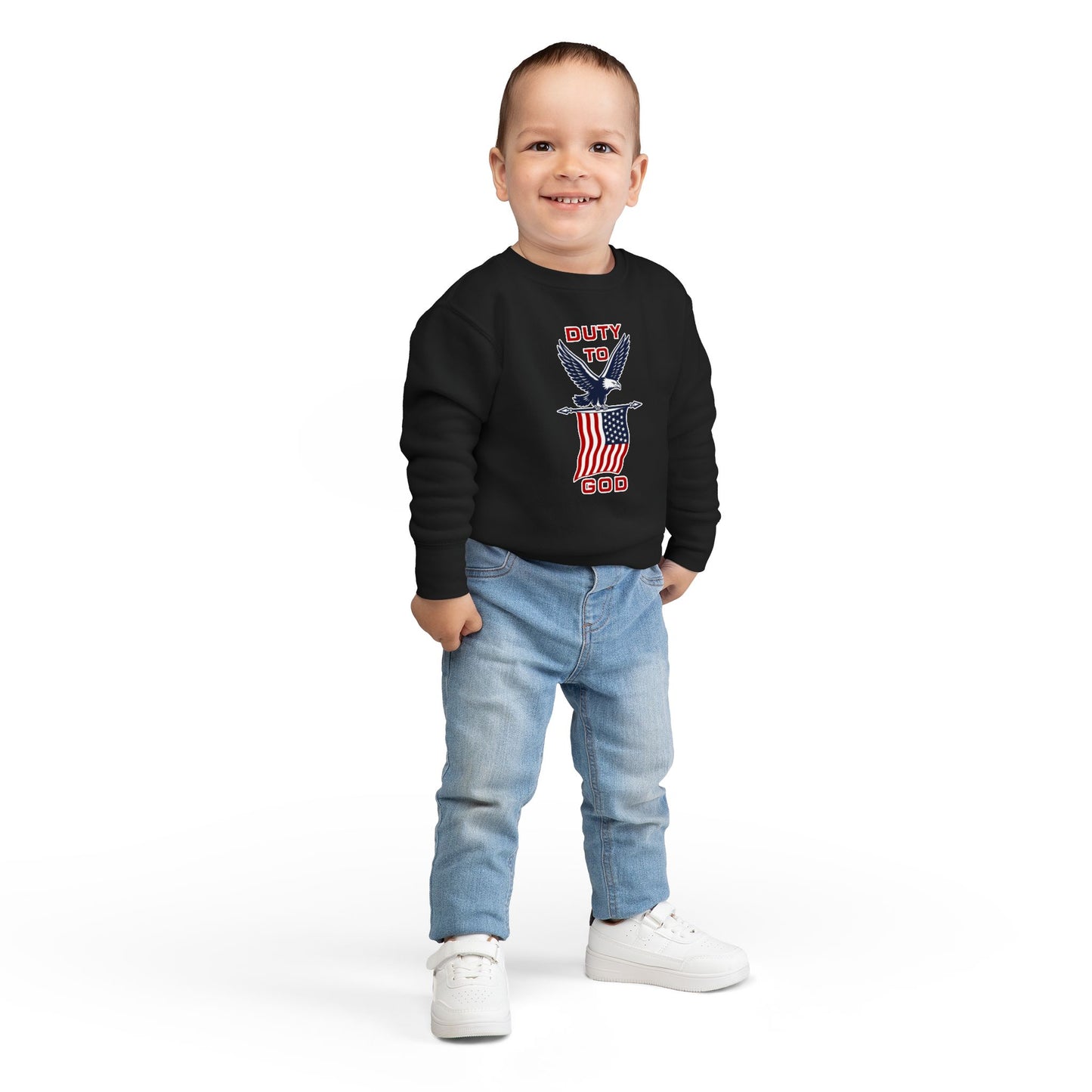 Toddler Sweatshirt - 'Duty to God' Patriotic Eagle & Flag