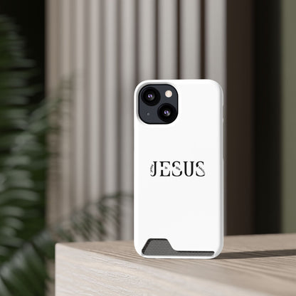 Christian Phone Card Case — Minimal ‘Jesus’ Text Wallet Case