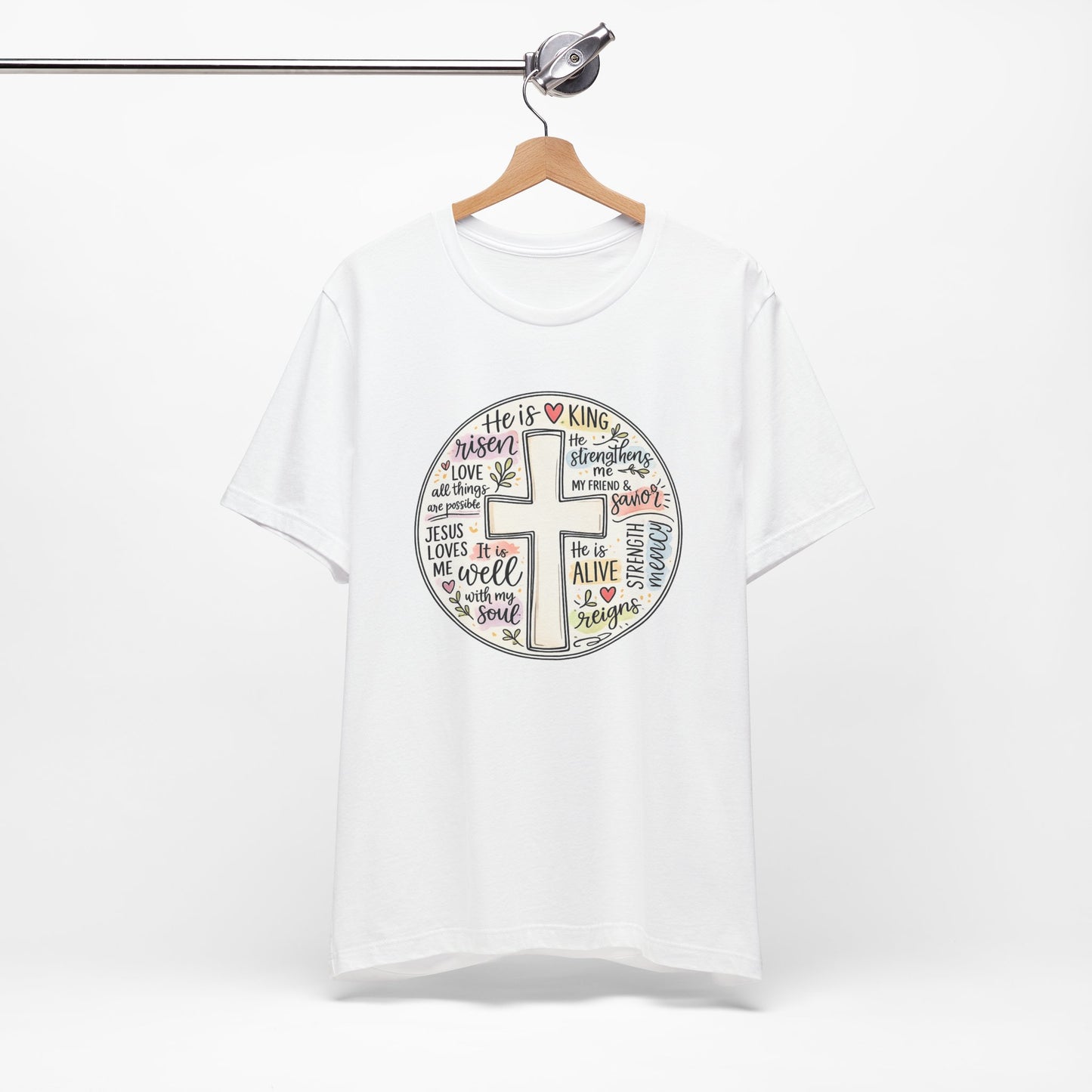 Christian Cross Faith T-Shirt — He Is Risen Inspirational Graphic Tee