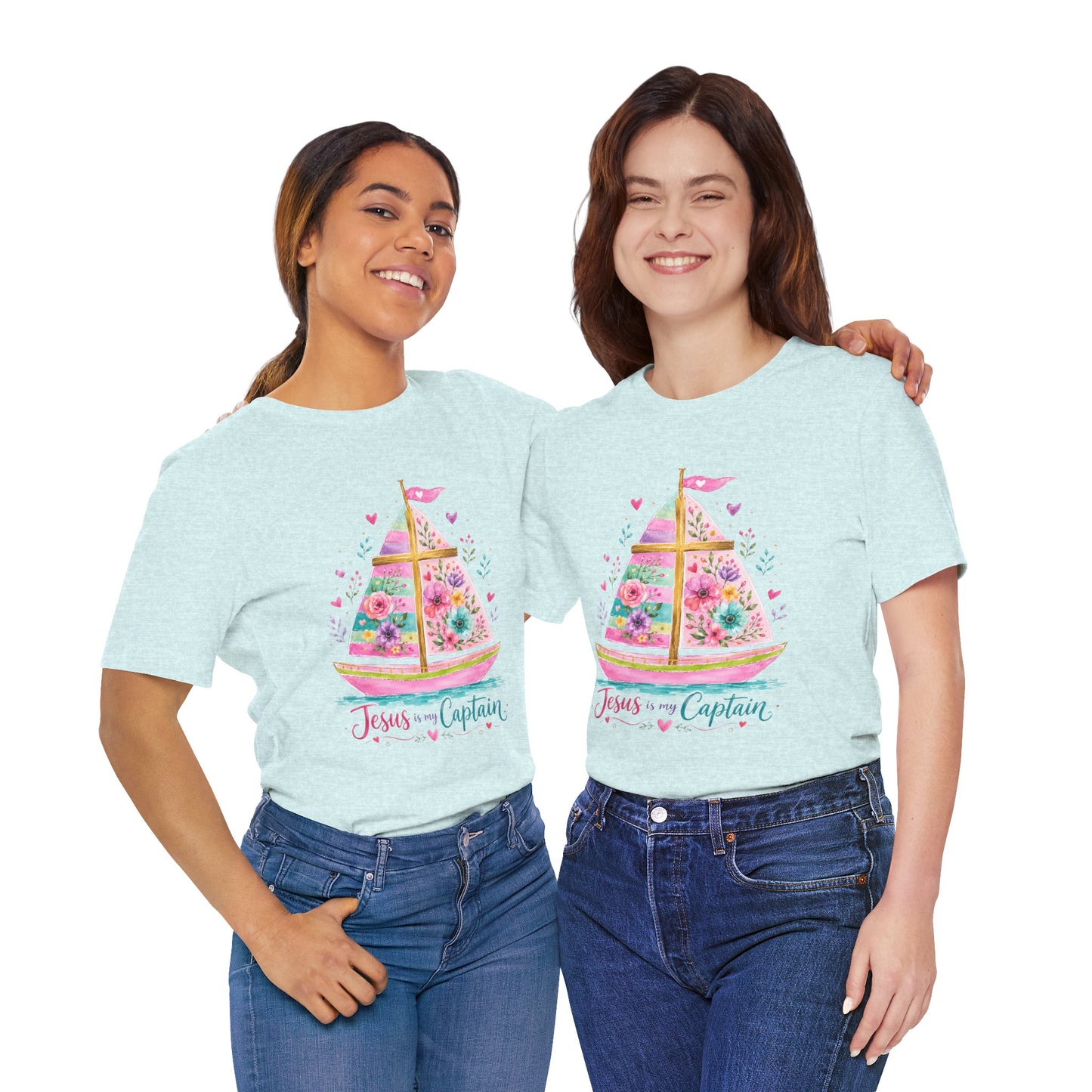 Jesus Is My Captain Floral Sailboat T-Shirt