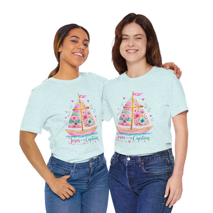 Jesus Is My Captain Floral Sailboat T-Shirt