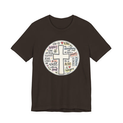 Christian Cross Faith T-Shirt — He Is Risen Inspirational Graphic Tee