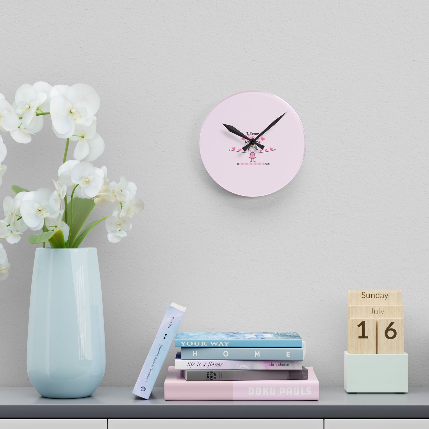 Acrylic Wall Clock - Cute Pink 'I Know Jesus Loves Me' Kids Nursery Clock