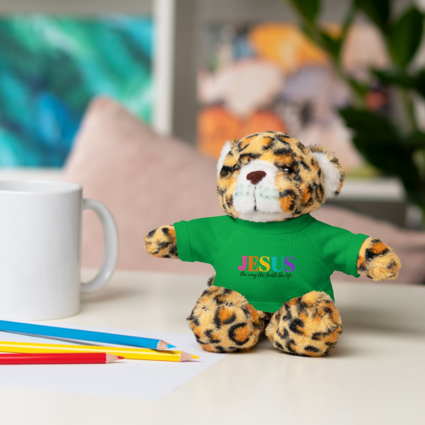 Jesus Rainbow Tee Teddy Bear - Plush Stuffed Animal with Faith Shirt
