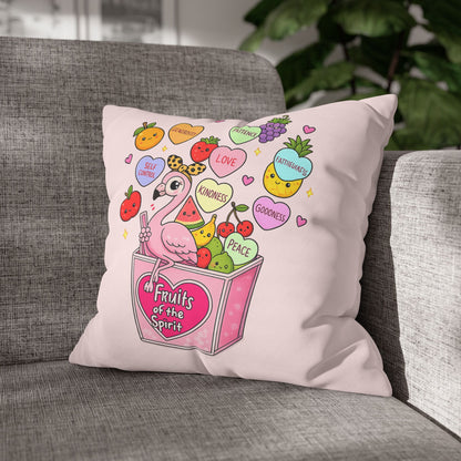 Fruits of the Spirit Pink Decorative Pillowcase — Cute Flamingo & Fruit Hearts