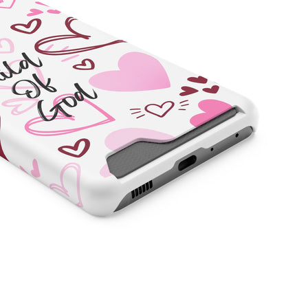 Phone Case — "Child of God" Card Holder Case, Pink Hearts Christian Phone Cover