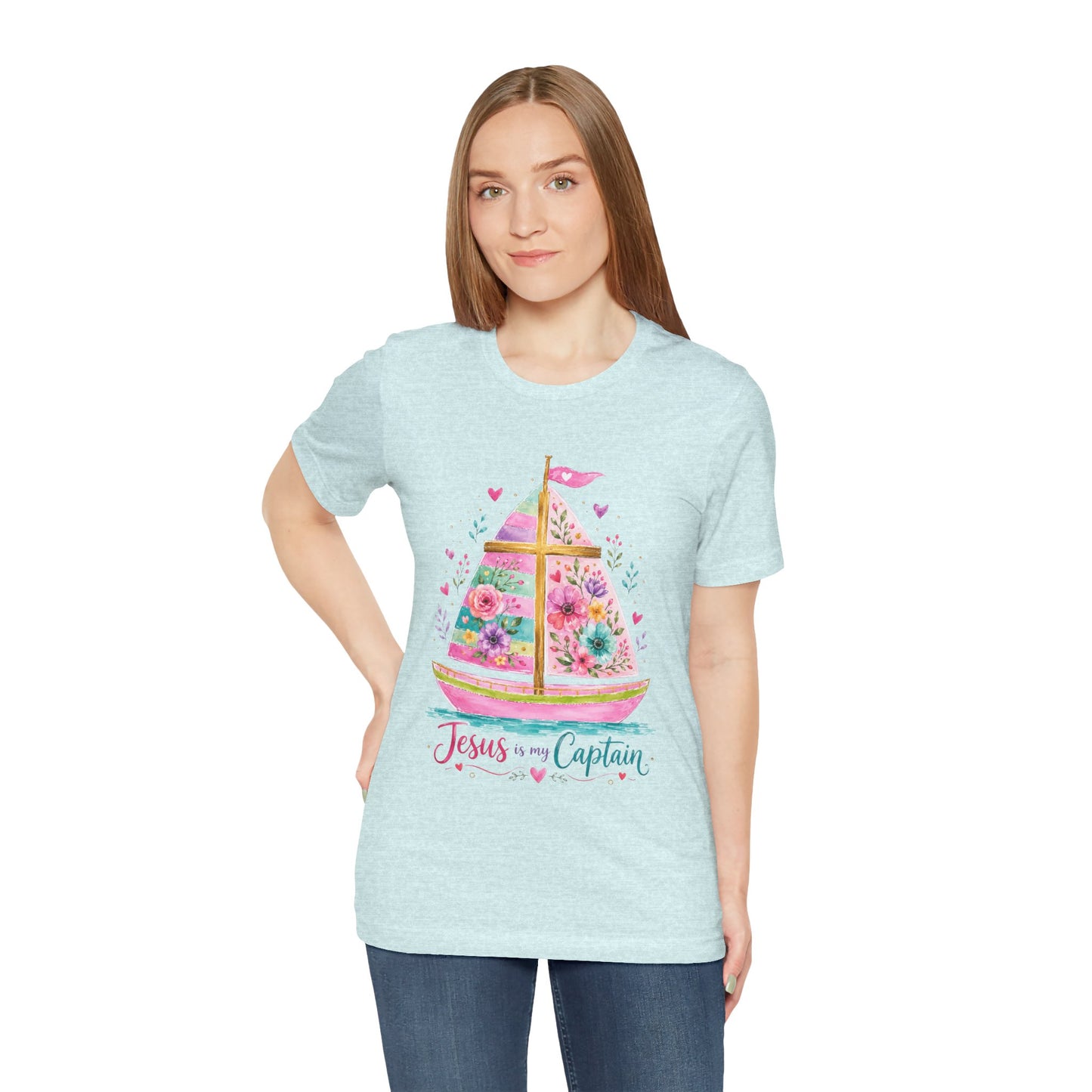 Jesus Is My Captain Floral Sailboat T-Shirt