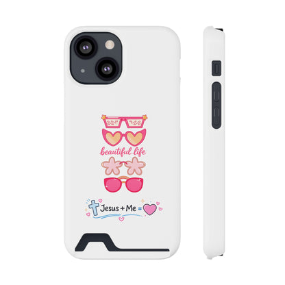 Jesus + Me Phone Card Case — "Beautiful Life" Pink Sunglasses Christian Wallet Case