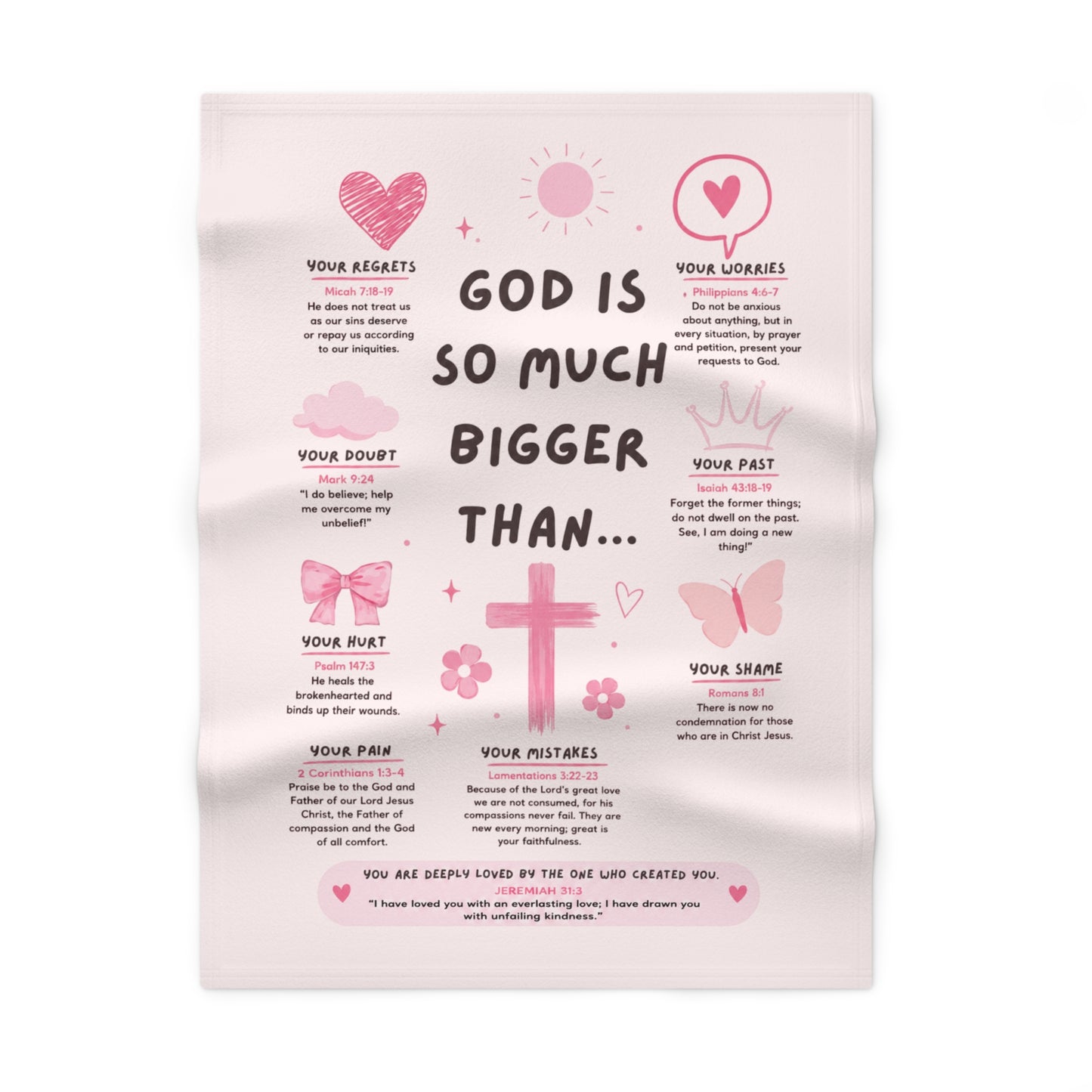 God Is So Much Bigger Than... Baby Blanket — Pink Inspirational Christian Nursery Throw