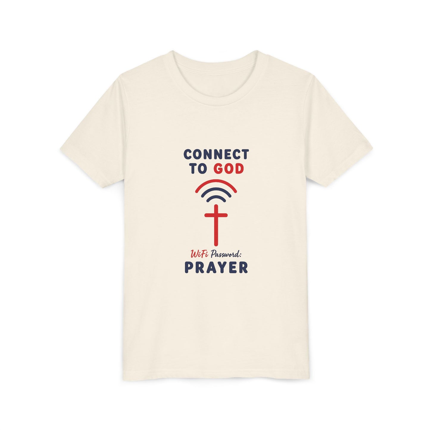 Youth Tee — "Connect to God" Prayer Wi-Fi Cross Shirt