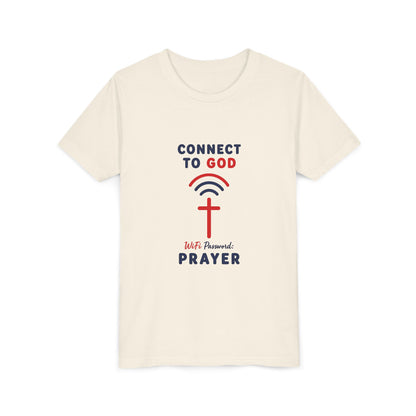 Youth Tee — "Connect to God" Prayer Wi-Fi Cross Shirt