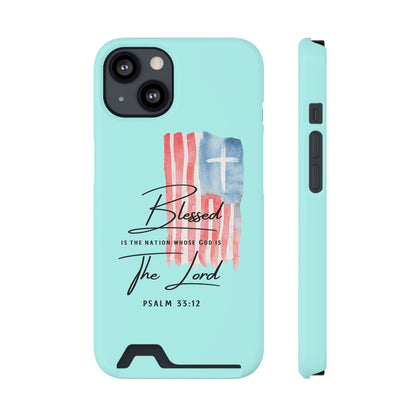 Blessed The Lord Phone Case with Card Holder — Psalm 33:12 Christian Wallet Case