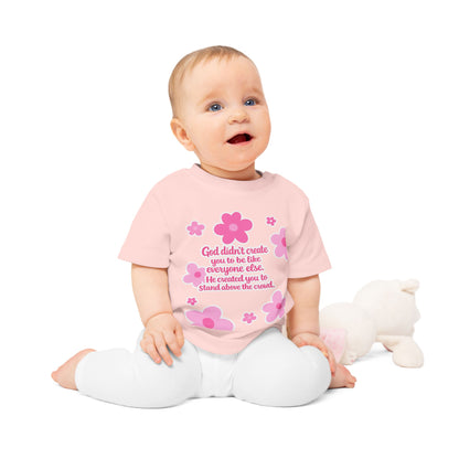 Baby T-Shirt — Pink Floral Christian Baby Tee “I Roll with Jesus” Inspirational Infant Shirt