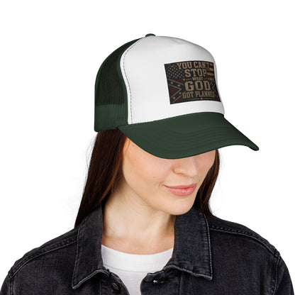 Trucker Hat - "You Can't Stop What God Got Planned" Patriotic Faith Cap