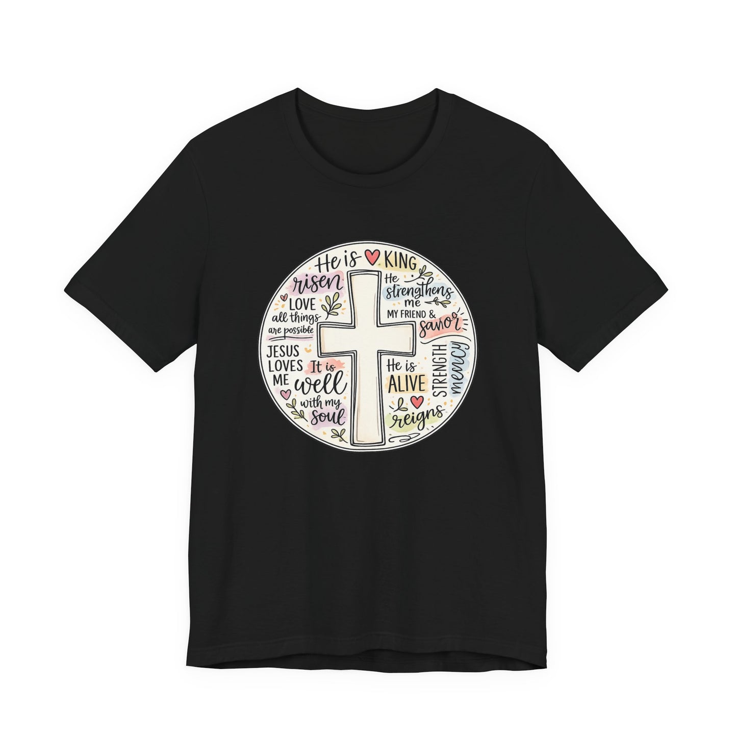 Christian Cross Faith T-Shirt — He Is Risen Inspirational Graphic Tee