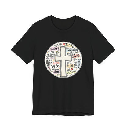 Christian Cross Faith T-Shirt — He Is Risen Inspirational Graphic Tee