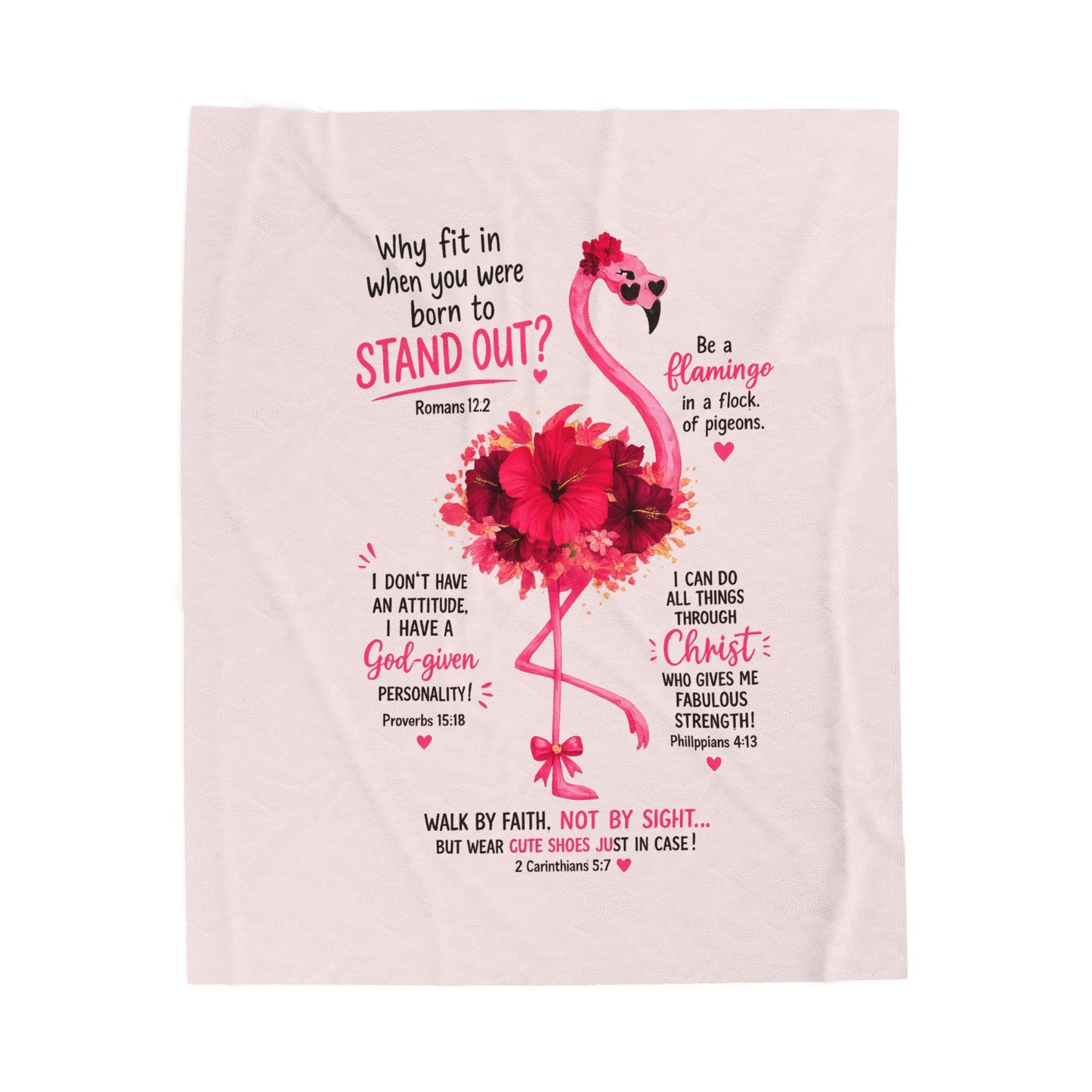 Flamingo Faith Velveteen Plush Blanket – Inspirational Bible Verse Throw ("Stand Out")