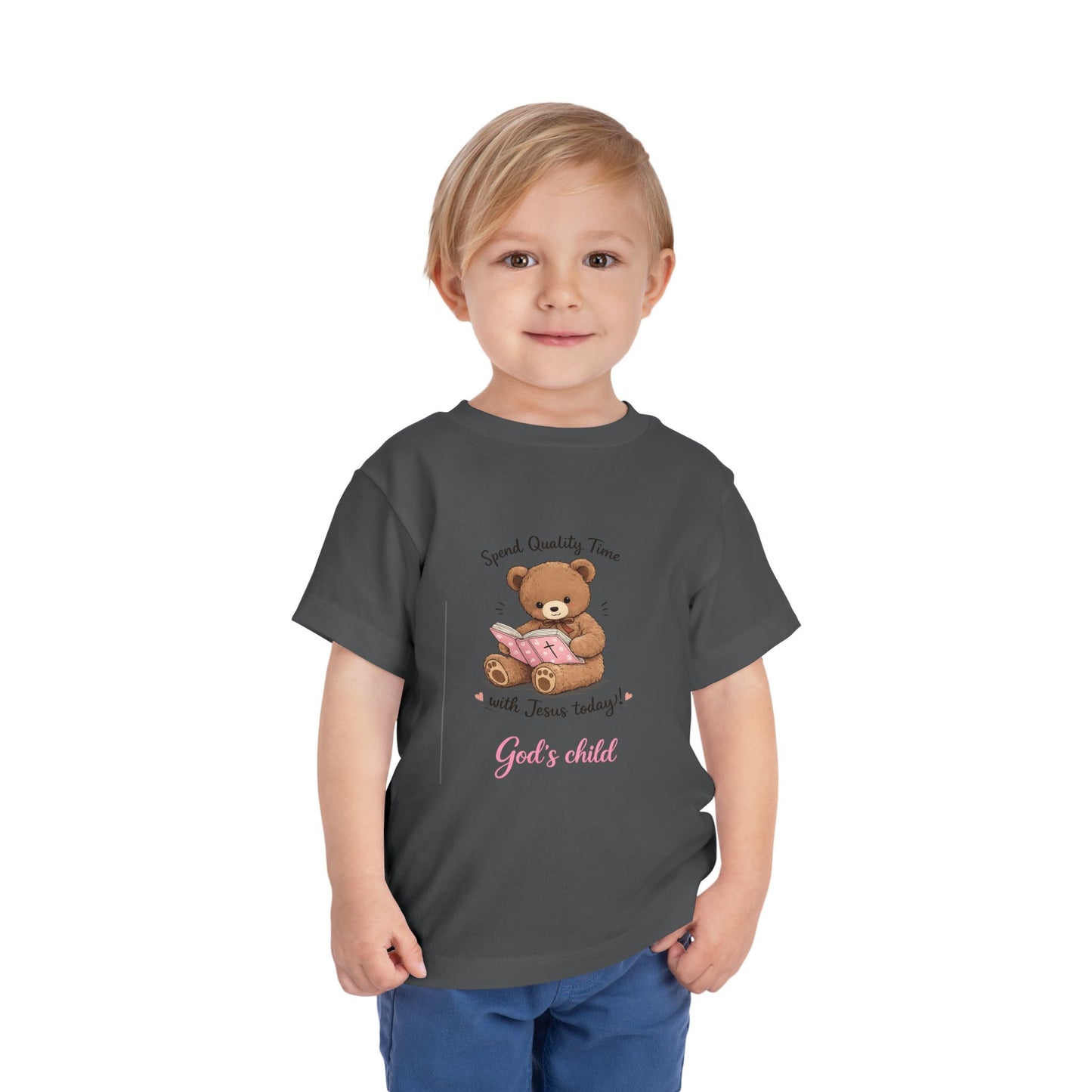 Toddler Tee — "Spend Quality Time with Jesus Today!" Bear Christian Kids Shirt