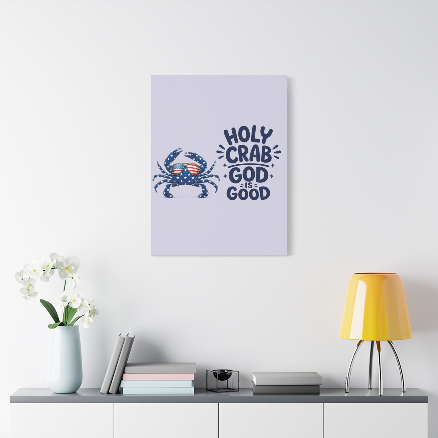 Patriotic Crab Canvas — "Holy Crab God Is Good" Wall Art