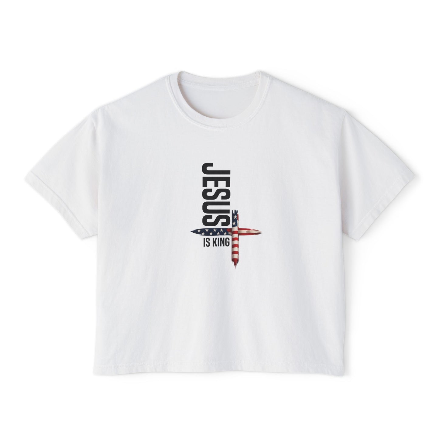 Jesus Is King American Flag Cross Women's Boxy Tee
