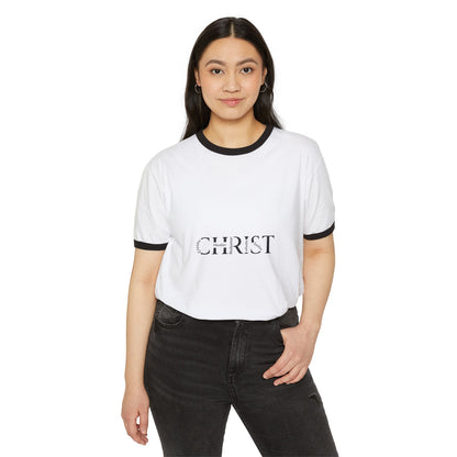 Christian Ringer T-Shirt — 'CHRIST' Front / 'JESUS' Back Religious Tee