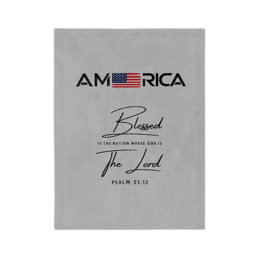 America Blessed Blanket - Velveteen Microfiber Throw with Psalm 33:12 Patriotic Faith Design