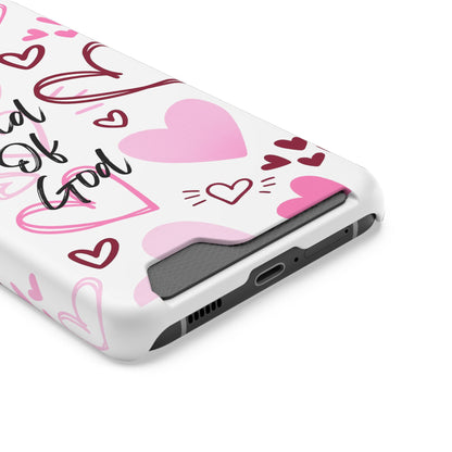 Phone Case — "Child of God" Card Holder Case, Pink Hearts Christian Phone Cover