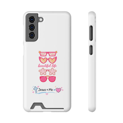 Jesus + Me Phone Card Case — "Beautiful Life" Pink Sunglasses Christian Wallet Case