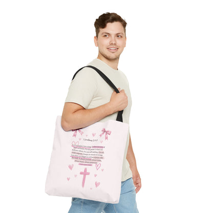 Pink Faith Tote Bag — Inspirational Cross & Rainbow AOP Tote
