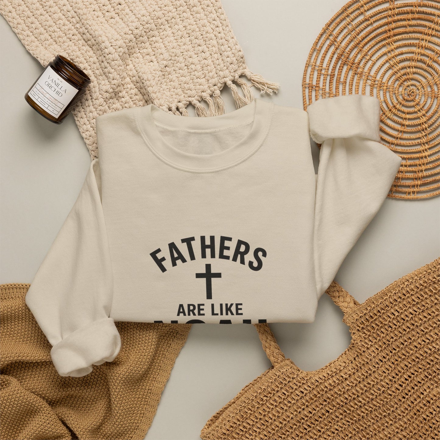 Christian Father Sweatshirt — "Fathers Are Like Noah" Inspirational Crewneck