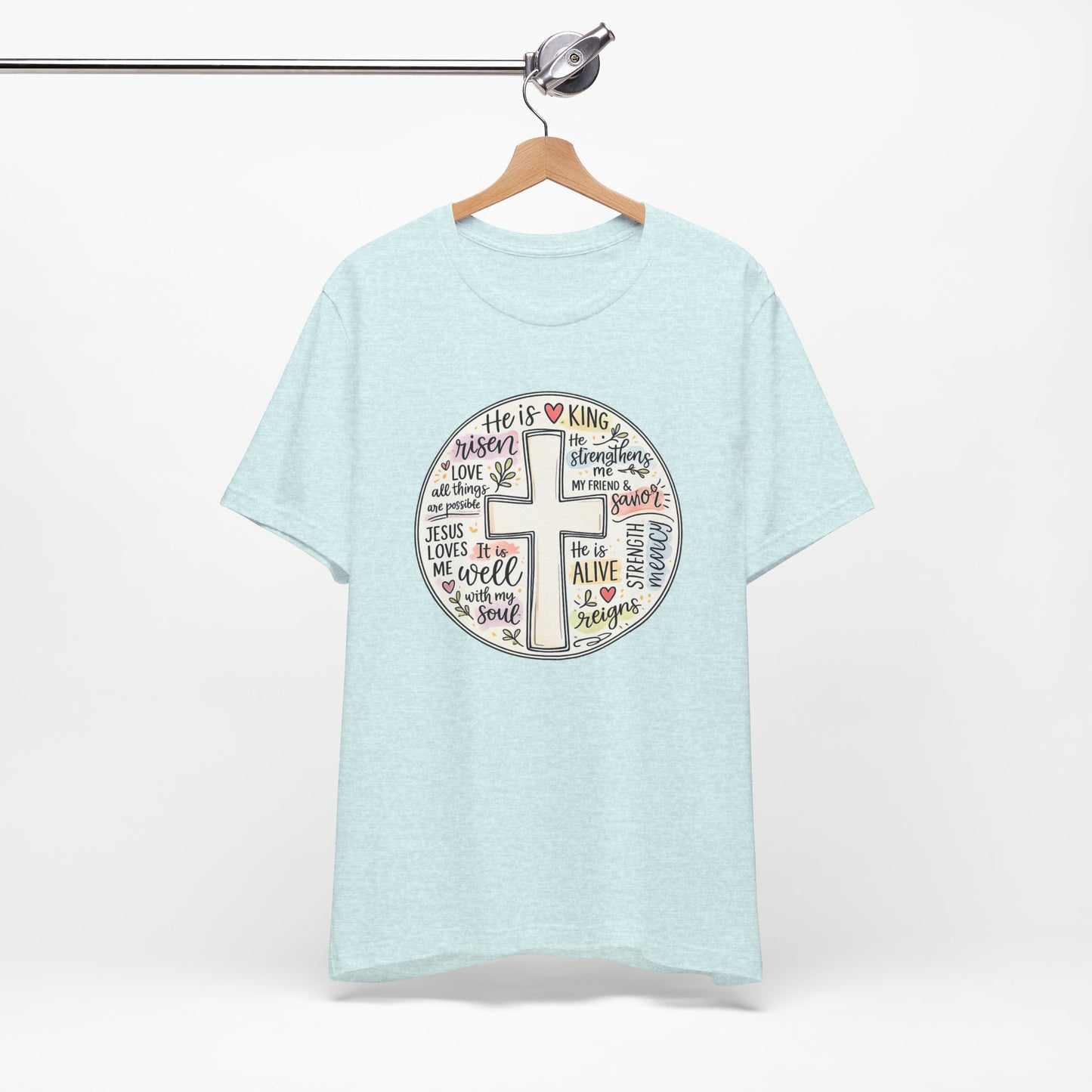 Christian Cross Faith T-Shirt — He Is Risen Inspirational Graphic Tee