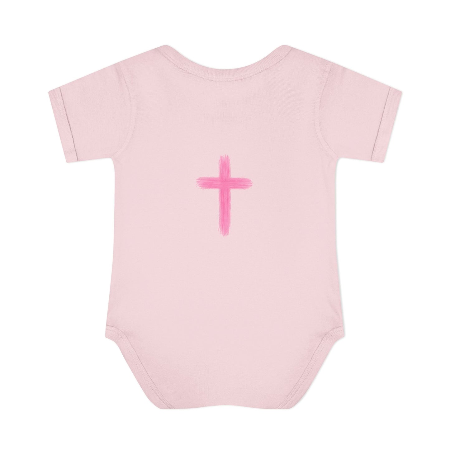 Infant Bodysuit – "God Is Within Her She Will Not Fall" Pink Cross Christian Baby Onesie