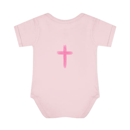 Infant Bodysuit – "God Is Within Her She Will Not Fall" Pink Cross Christian Baby Onesie