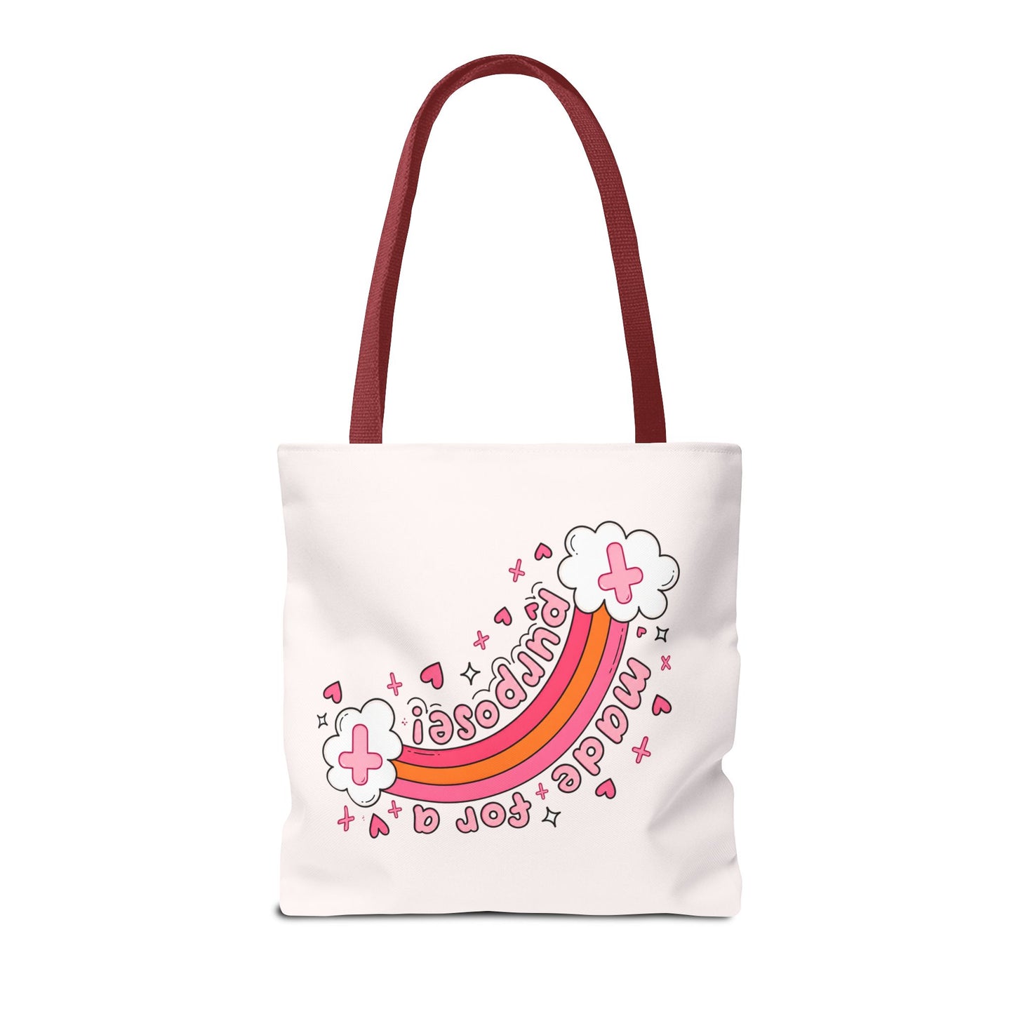 Pink Faith Tote Bag — Inspirational Cross & Rainbow AOP Tote