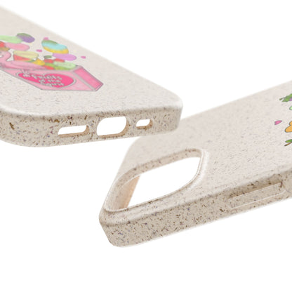 Biodegradable Phone Case — Cute Flamingo & Fruit Hearts "Fruity Love" Eco-Friendly iPhone Cover