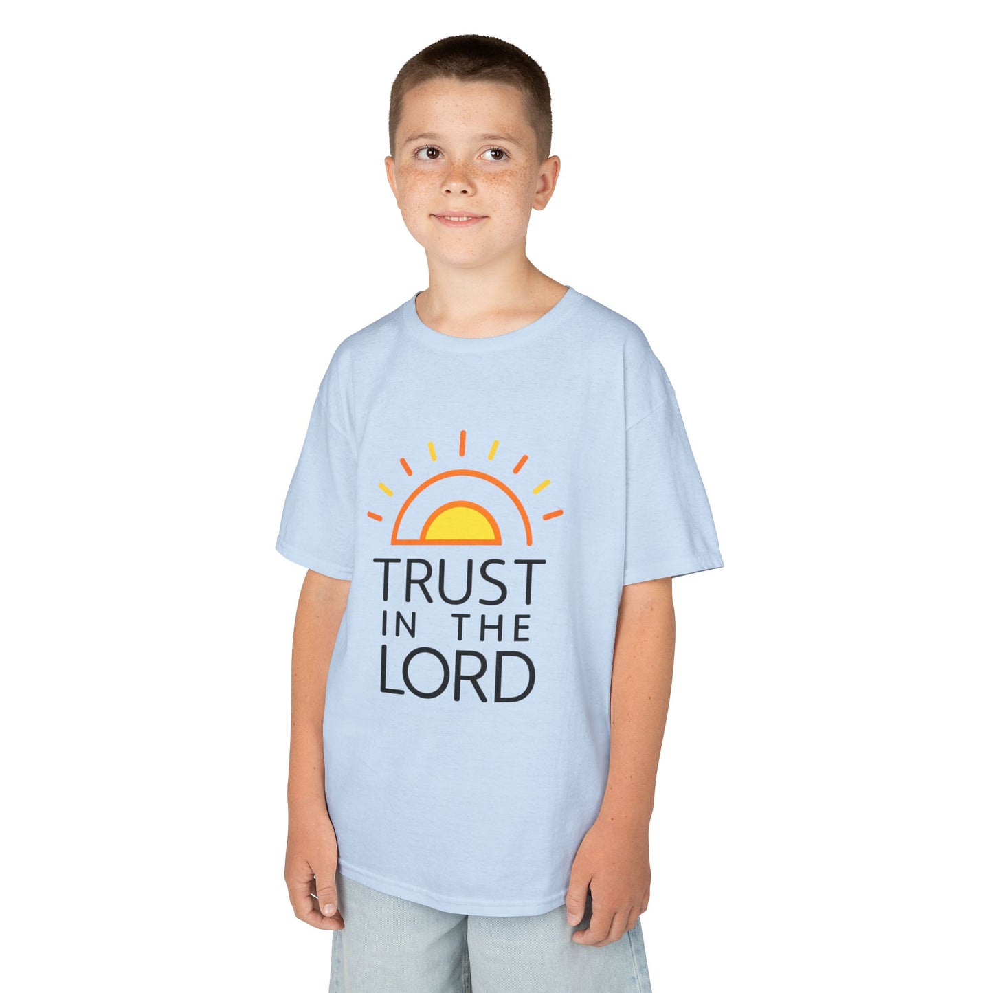 UNISEX Kids T-Shirt — "Trust in the Lord" Sun Graphic Christian Tee
