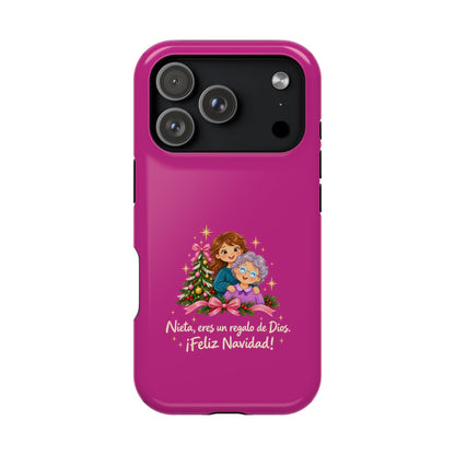 Magenta Christmas Grandma Phone Case — "Abuela, eres un regalo de Dios. ¡Feliz Navidad!" Magnetic Impact-Resistant