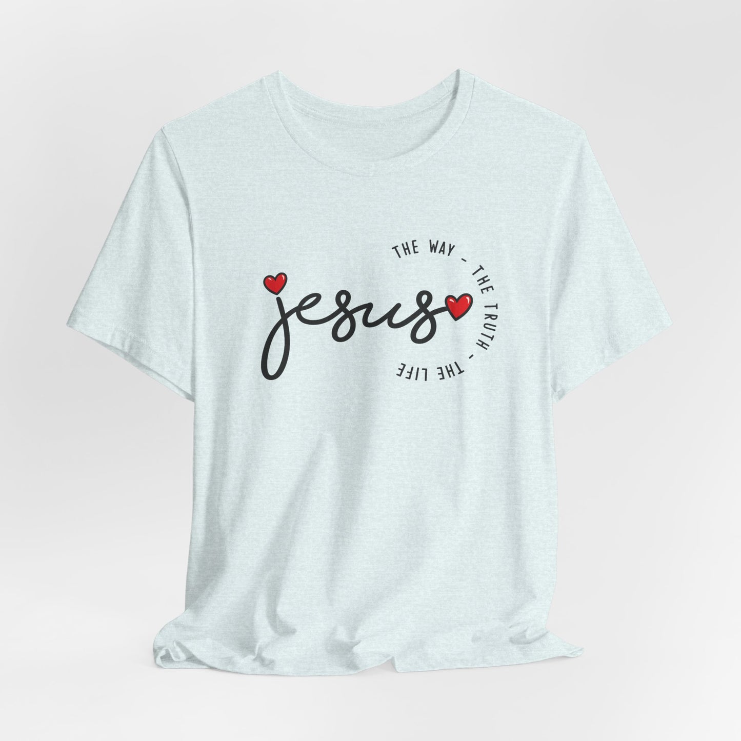 Jesus Script Tee - "Jesus" with Hearts | Faith Christian Shirt