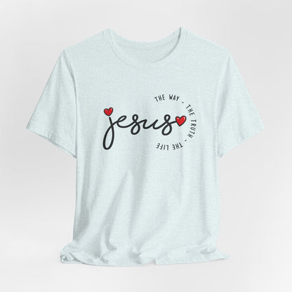 Jesus Script Tee - "Jesus" with Hearts | Faith Christian Shirt