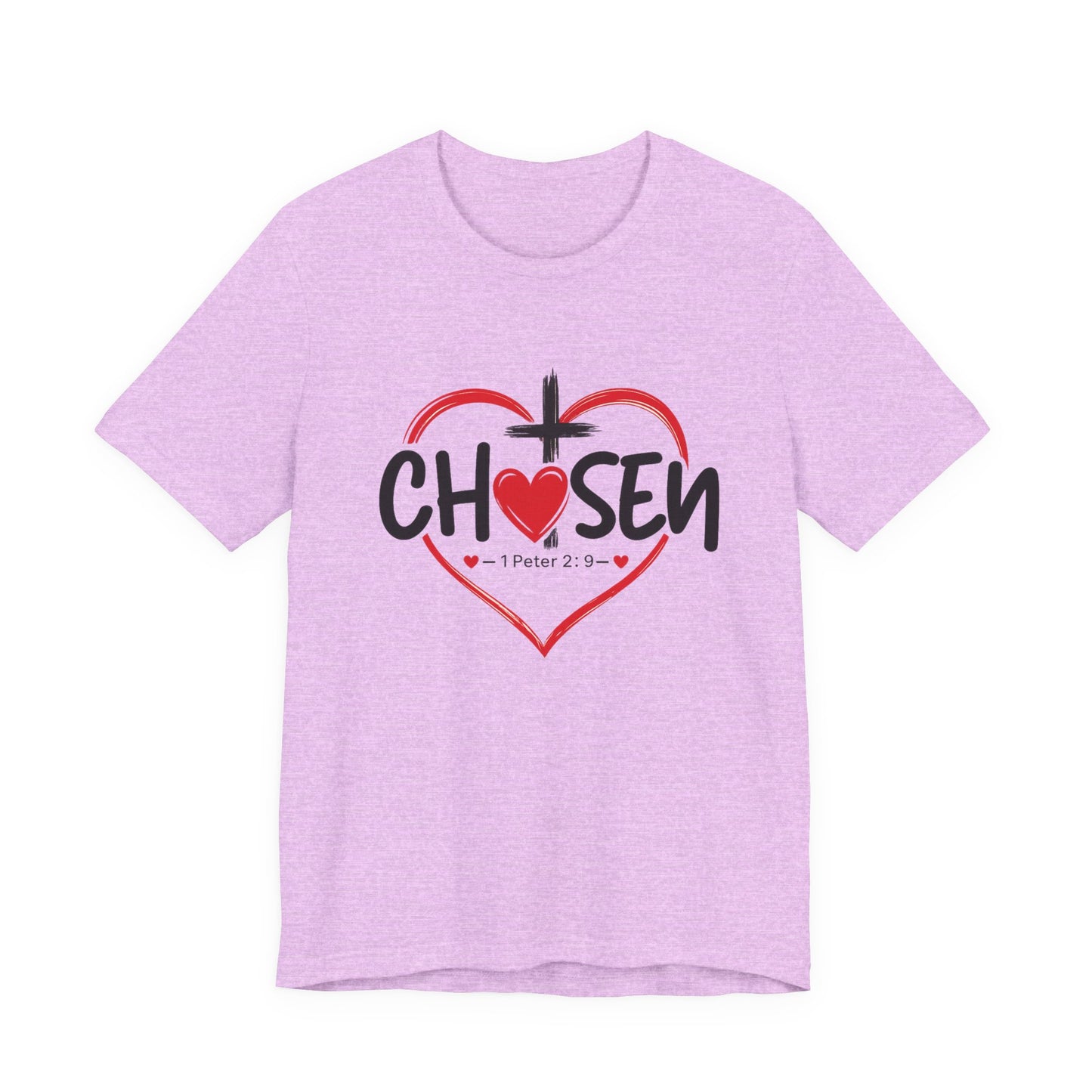 Chosen Heart Christian T-Shirt — "Chosen" with Cross & 1 Peter 2:9 Faith Tee